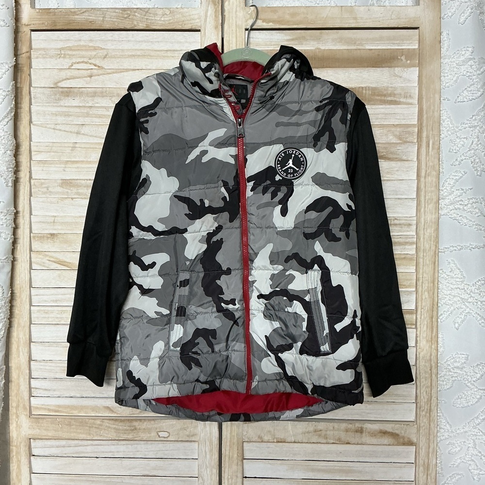 Jordan Black and Gray Camouflage Puffer Jacket